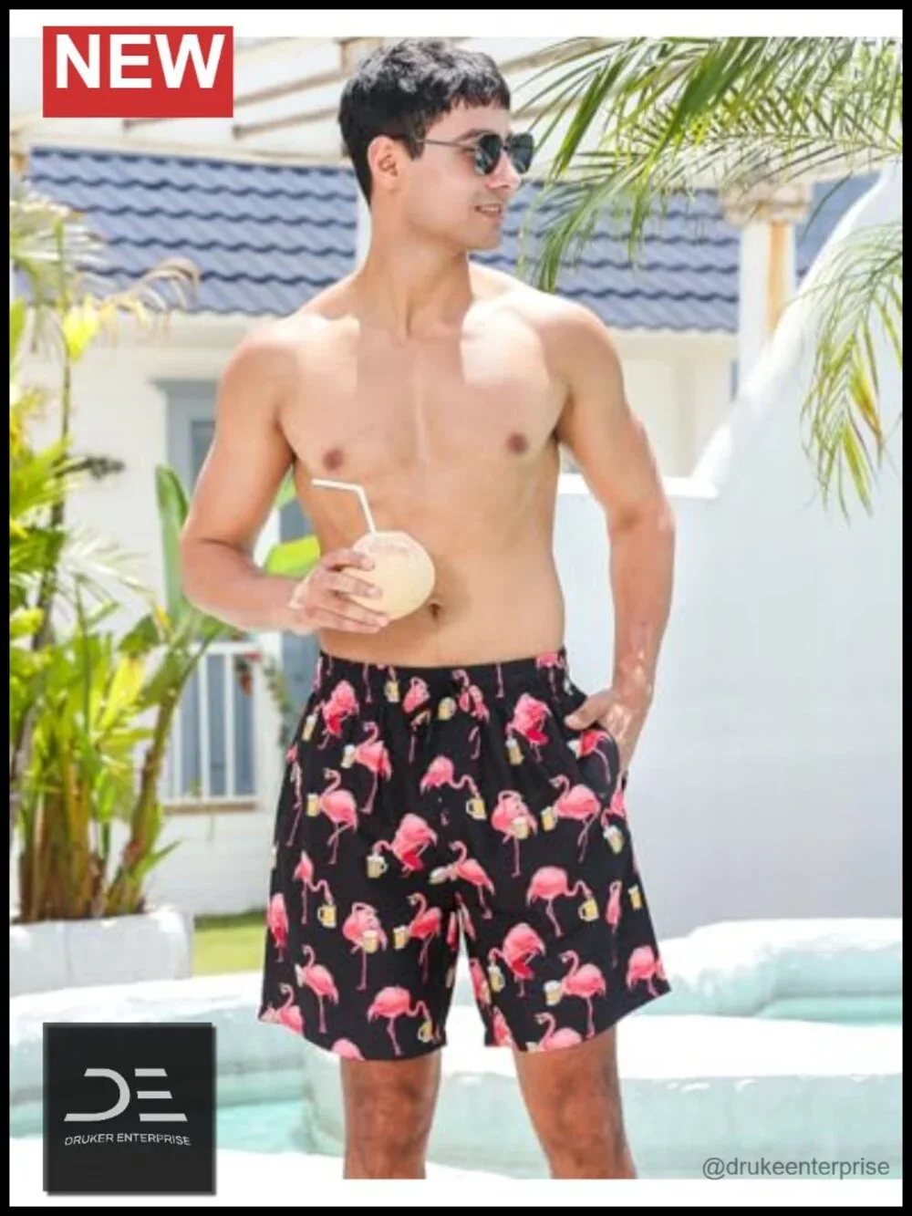 Men's Quick Dry 3D Printed Mesh Lining Swim Trunks with Pockets S-4XL